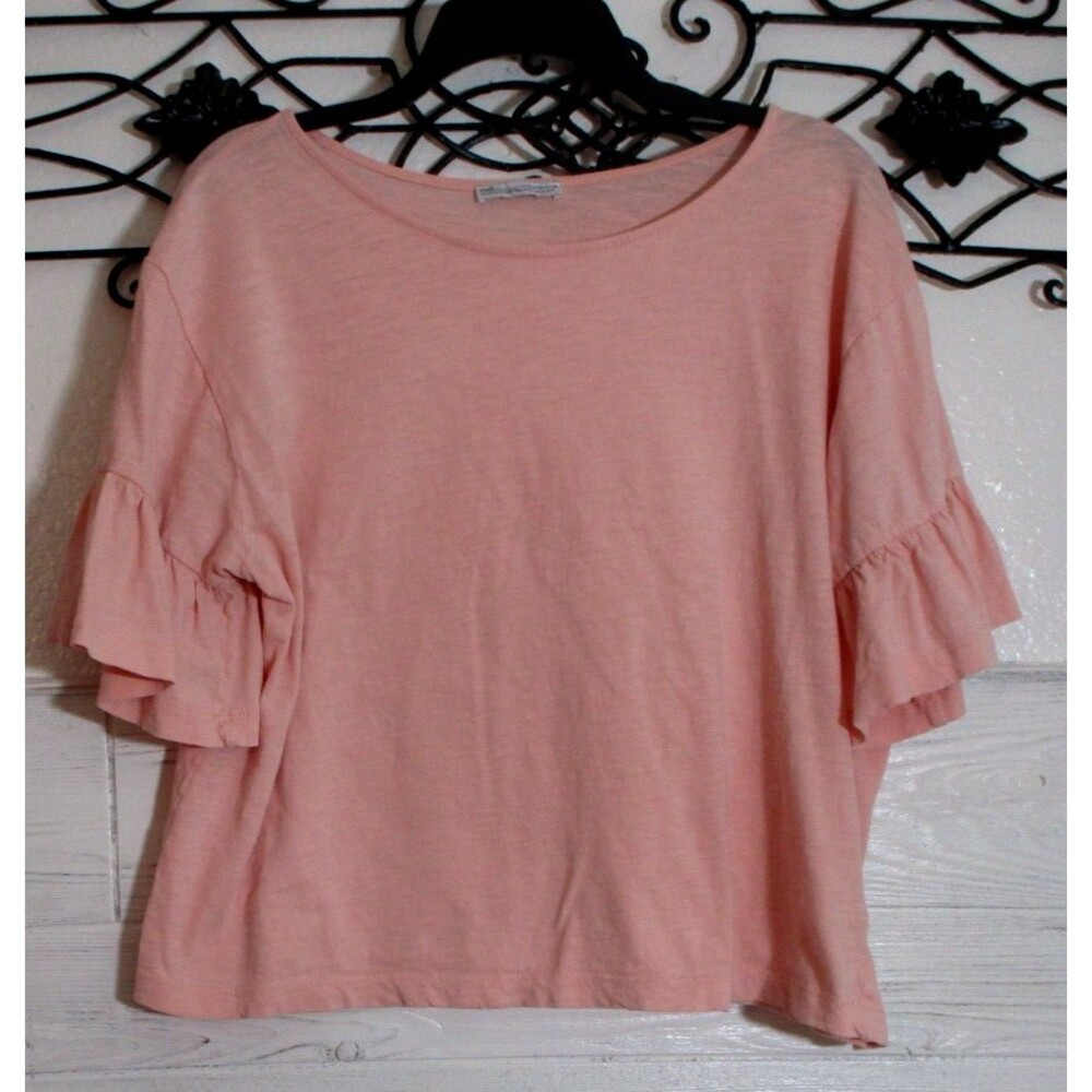 Zara Women's Top Size M Short Sleeve Pink Round Neck